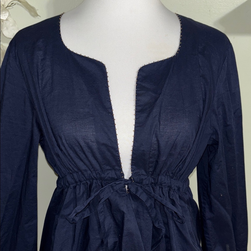 J. Crew Midnight Blue Gathered Blouse - Picture 2 of 6